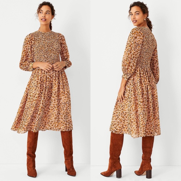 Ann Taylor Dresses & Skirts - NWT Ann Taylor Petite Animal Print Smocked Dress
